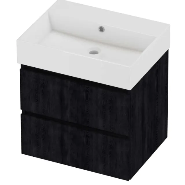 Proline Zara Badmeubelset Porselein Loft Zonder Kraangat 60x46x65 cm Glans Wit Charcoal Oak Eiken