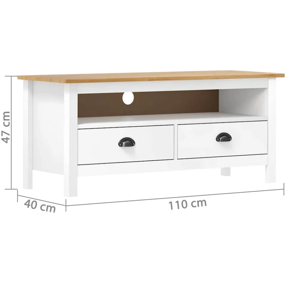 vidaXL Tv-meubel Hill 110x40x47 cm massief grenenhout wit, foto 4