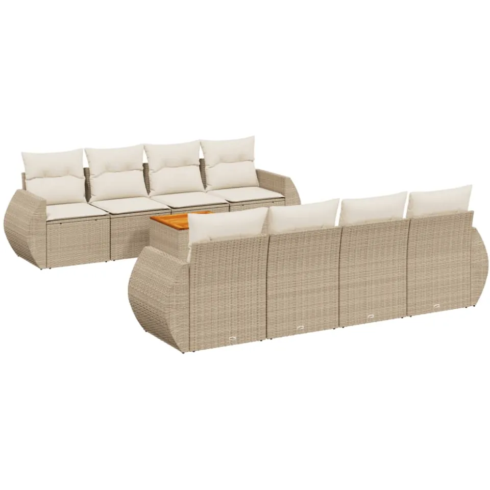 vidaXL 9-delige Loungeset met kussens poly rattan beige, foto 3