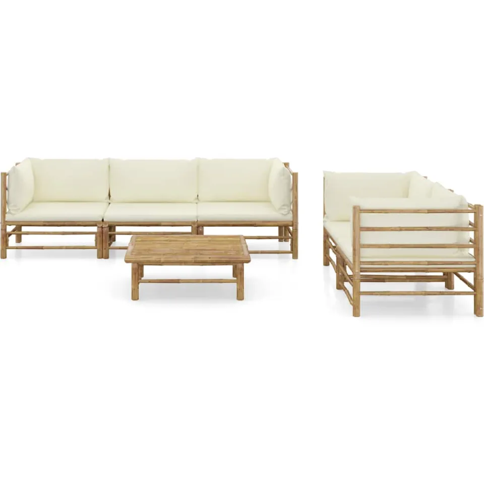 vidaXL 6-delige Loungeset met crèmewitte kussens bamboe, foto 2