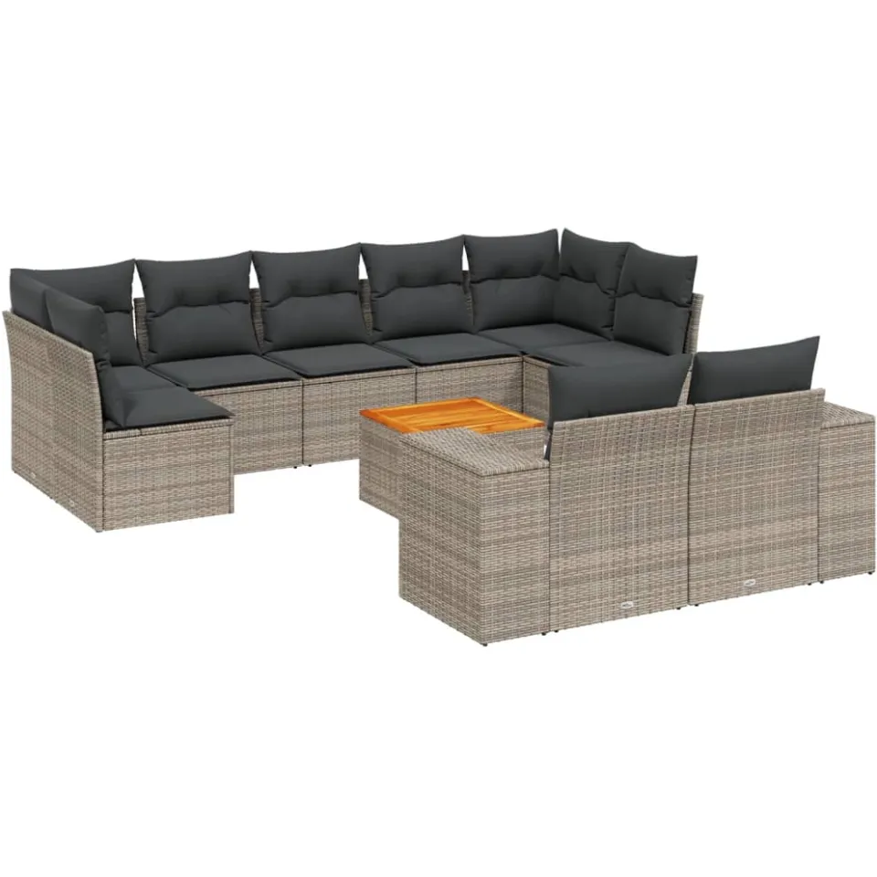 vidaXL 10-delige Loungeset met kussens poly rattan grijs, foto 3