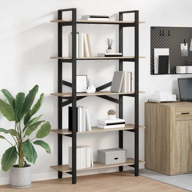 vidaXL Boekenkast 5-laags 100 x 33,5 x 178 cm Bewerkt hout Grijs