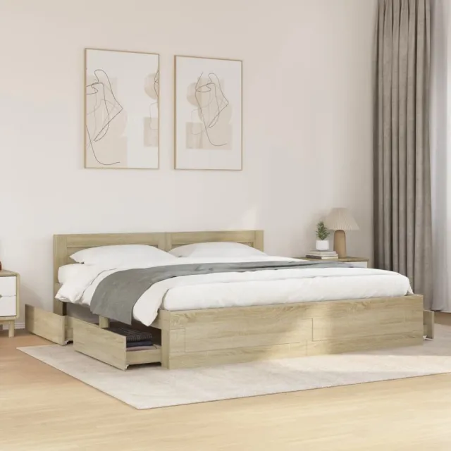 vidaXL Bedframe met hoofdeinde bewerkt hout sonoma eiken 180x200 cm Bruin