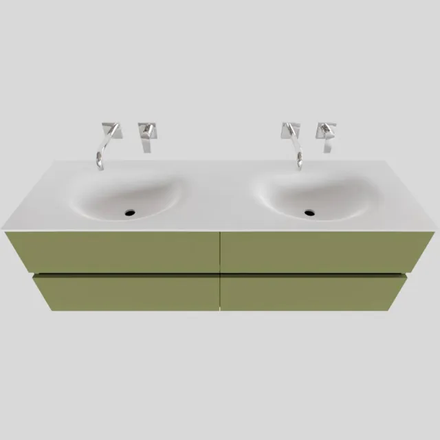 Boss & Wessing Badkamermeubel Solid Surface BWS Stockholm 150x46 cm Dubbel Mat Groen 4 Laden (zonder kraangaten)