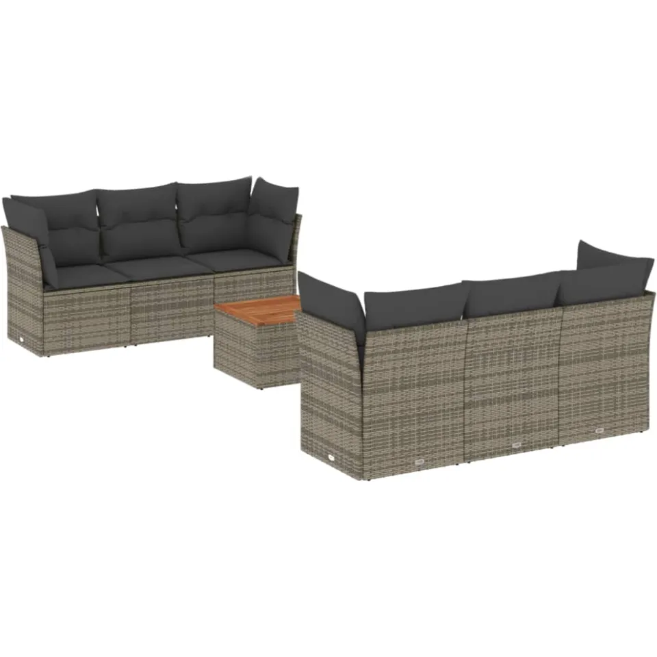 vidaXL 7-delige Loungeset met kussens poly rattan grijs, foto 3