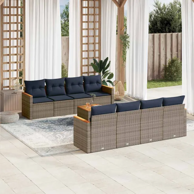 vidaXL 9-delige tuinbankset met kussens, grijs polyrotan, foto 2