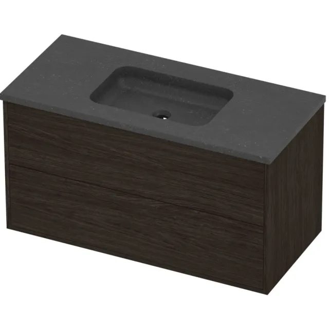 Proline Rollo Badmeubelset Hardsteen Elegant In Kader 100x46x54 cm Blue Stone Mokka Oak Eiken
