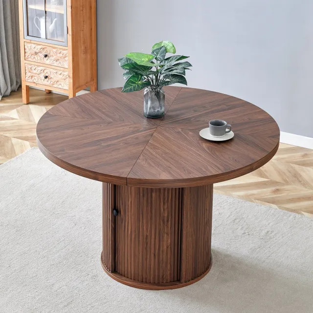 STILVORA Eettafel - Ronde Eettafel Met Opbergruimte Voor 4 Tot 6 Personen - Scandinavisch Modern - MDF In Walnootkleur - 115x74 Cm Walnut