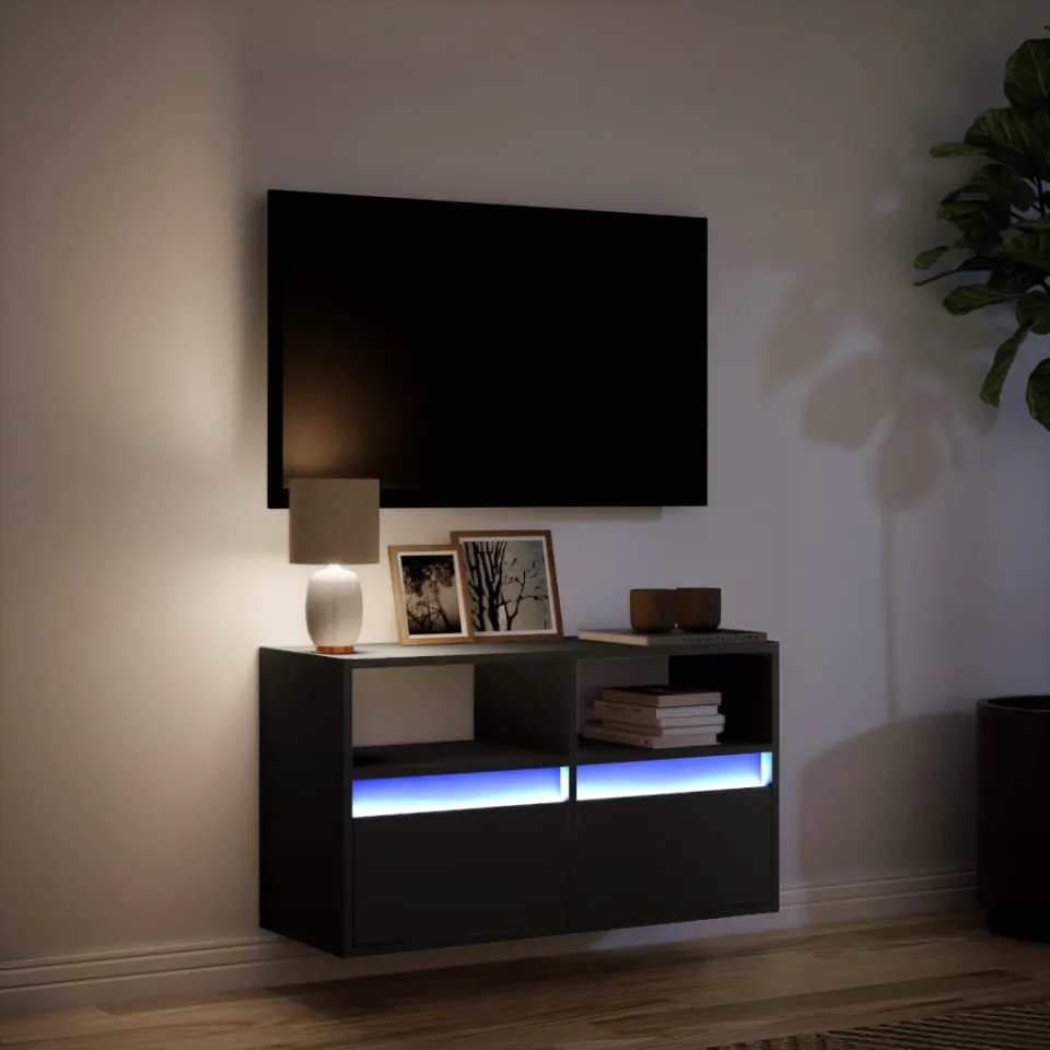 vidaXL Tv-wandmeubel met LED-verlichting 80x31x45 cm zwart, foto 4