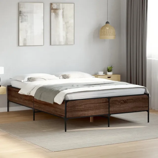 vidaXL Bedframe bewerkt hout metaal bruin eikenkleur 140x190 cm