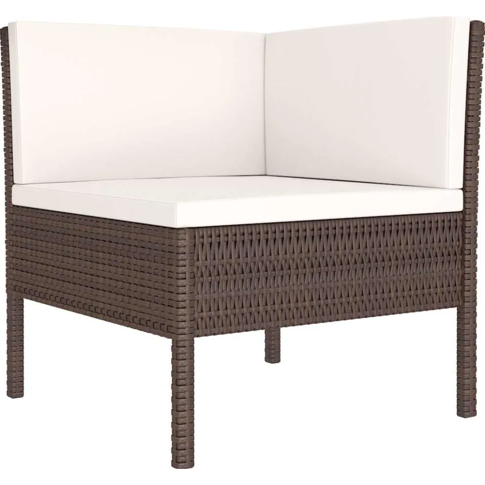 vidaXL 3-delige Loungeset met kussens poly rattan bruin
