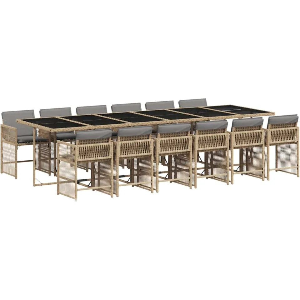 vidaXL 13-delige Tuinset met kussens poly rattan gemengd beige, foto 3