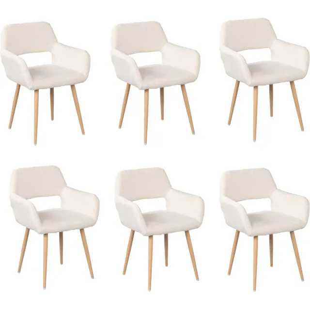 MEUBLE COSY Meubles Cosy Eetkamerstoelen - Set van 6 Scandinavische met armleuningen Bouclé stoffen zitting - Beige