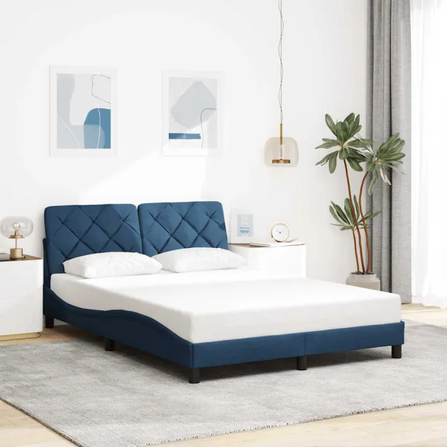 vidaXL Bedframe zonder matras stof blauw 140x190 cm