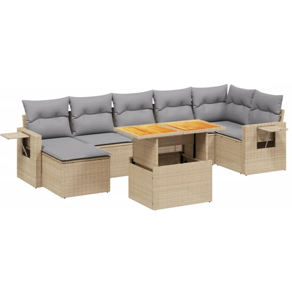 vidaXL 8-delige Loungeset met kussens poly rattan beige