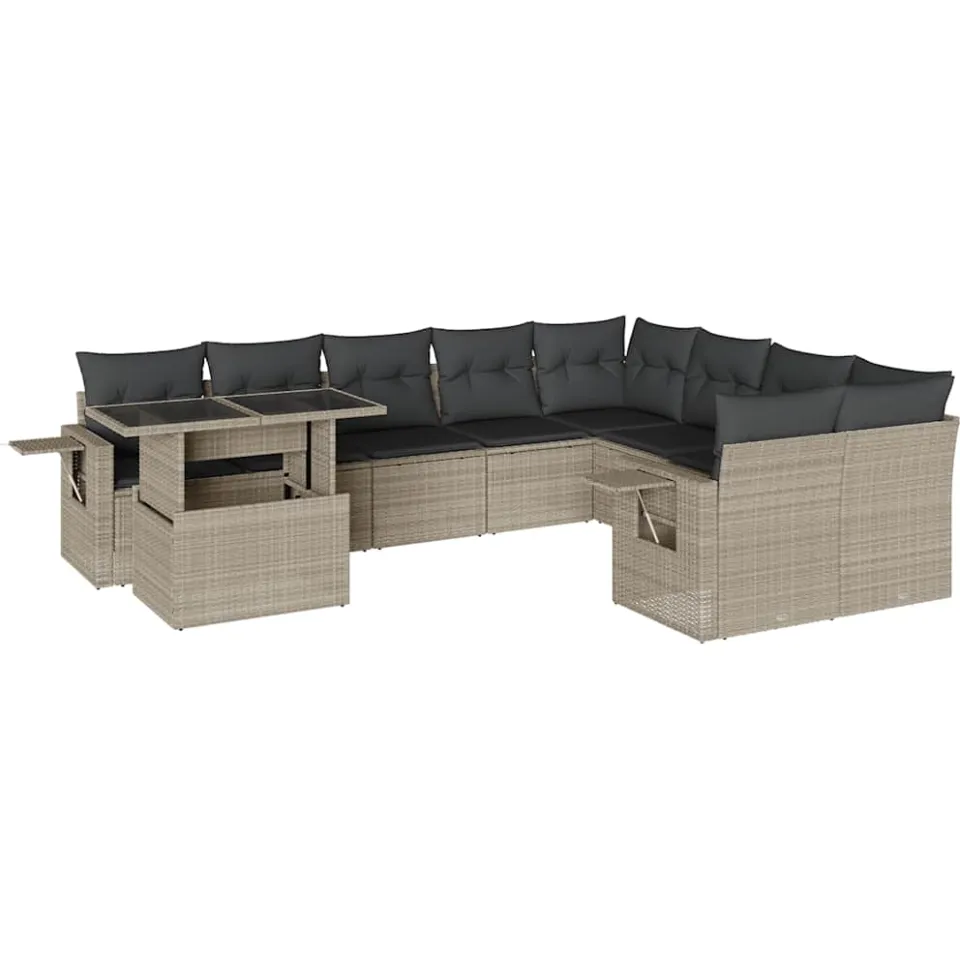 vidaXL 10-delige Loungeset met kussens poly rattan lichtgrijs grijs, foto 3
