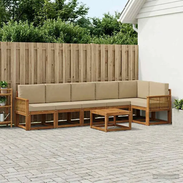 vidaXL Buiten bankenset 7 st 6-zits Natuurlijk en Beige