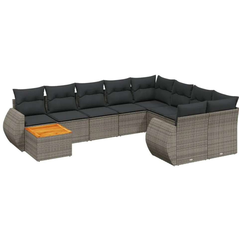 vidaXL 10-delige Loungeset met kussens poly rattan grijs, foto 3