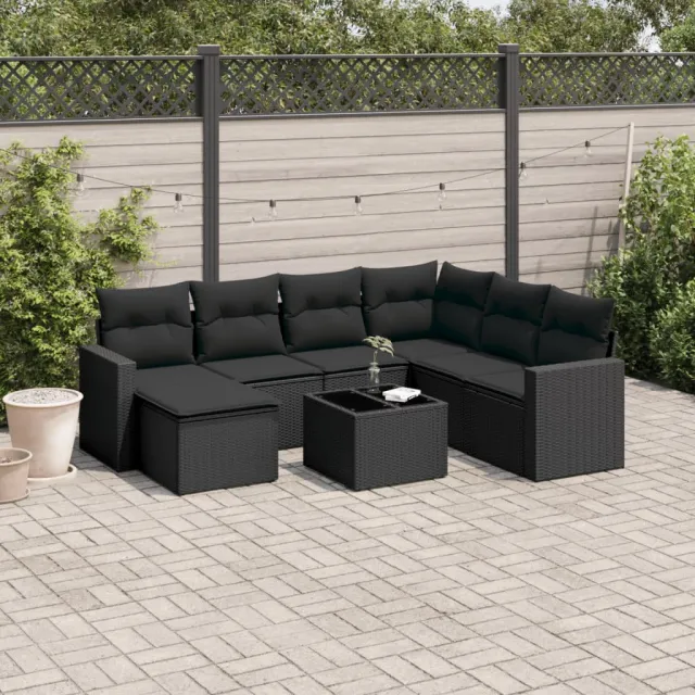 vidaXL 8-delige Loungeset met kussens poly rattan zwart, foto 2