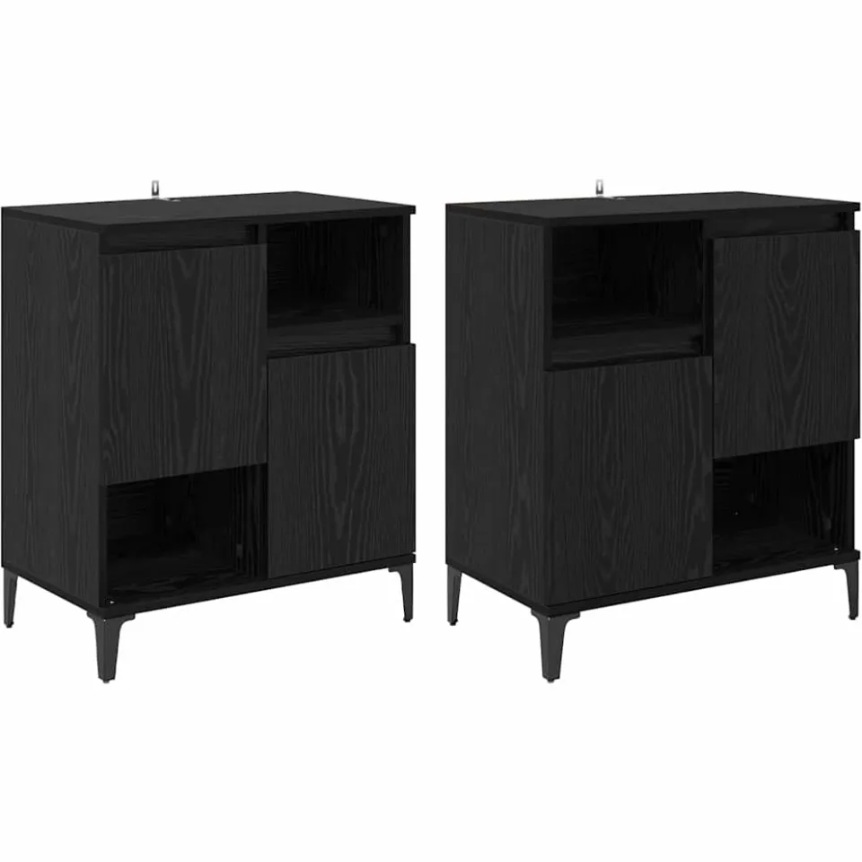 vidaXL Dressoirs 2 st Zwart Eiken 60 x 35 x 70 cm Bewerkt hout, foto 3