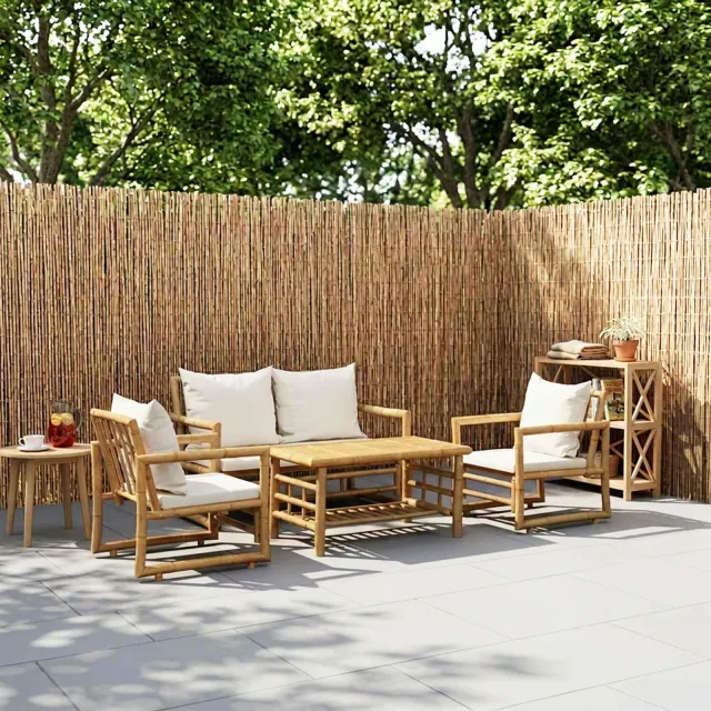 vidaXL 4-delige Loungeset met kussens bamboe bruin, foto 2