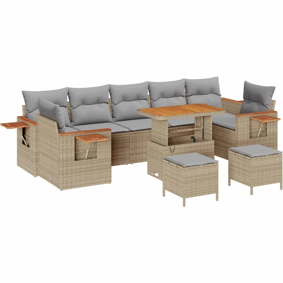 vidaXL Tuinbankenset 10 st Beige poly rattan
