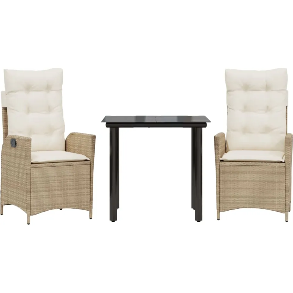 vidaXL 3-delige Tuinset met kussens poly rattan beige, foto 3