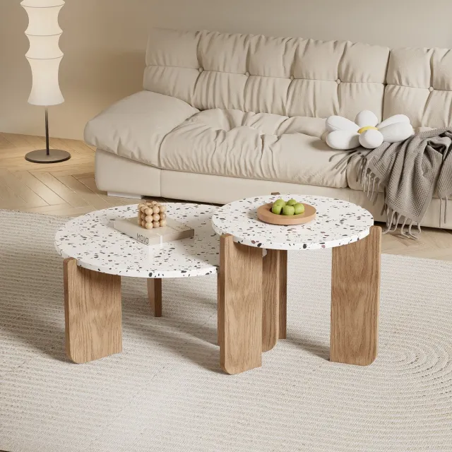 MODFU Moderne Salontafel Set 2-delig – Samengestelde Beisteltafel voor Woonkamer en Balkon, Praktisch en Stijlvol Natuurlijk