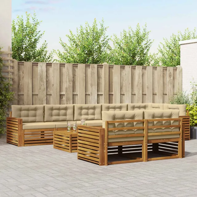 vidaXL Buiten bankenset 9 st 8-zits Natuurlijk en Beige Bruin
