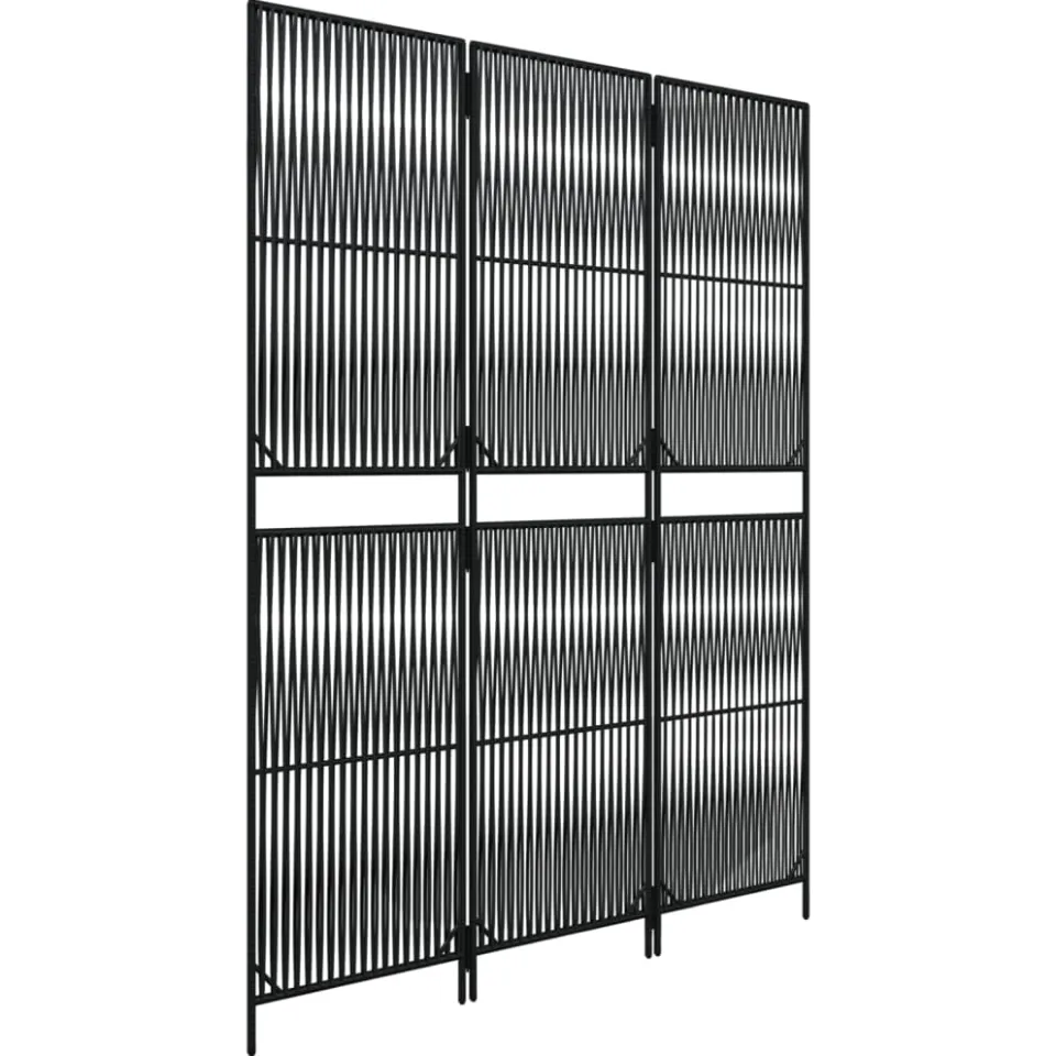 vidaXL Kamerscherm 3 panelen poly rattan zwart, foto 4