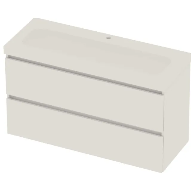 Basic-Line Moby 46 Badmeubelset Polystone 1 Kraangat Greeploos 120x46x66 cm Ice White Mat Wit