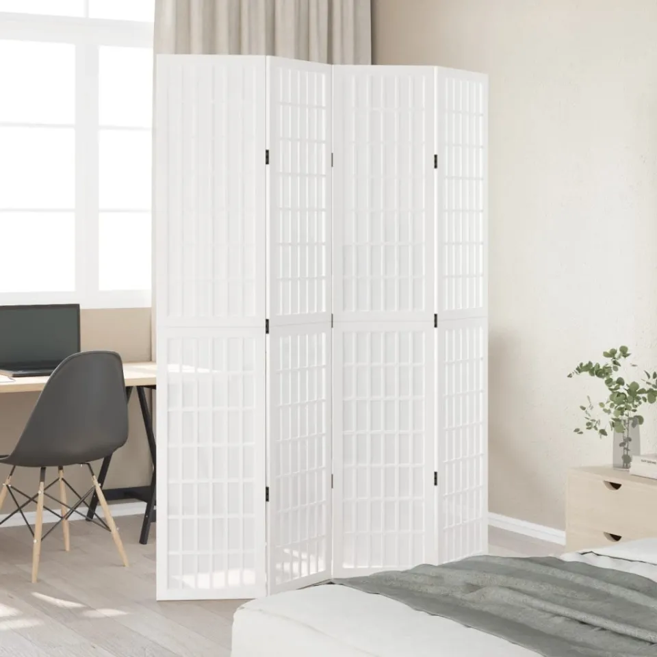 vidaXL Kamerscherm met 4 panelen massief paulowniahout wit, foto 4