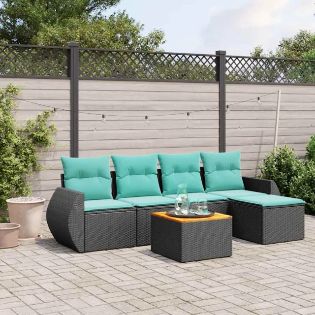vidaXL 6-delige tuinbankset met kussens van zwart polyrotan, foto 2