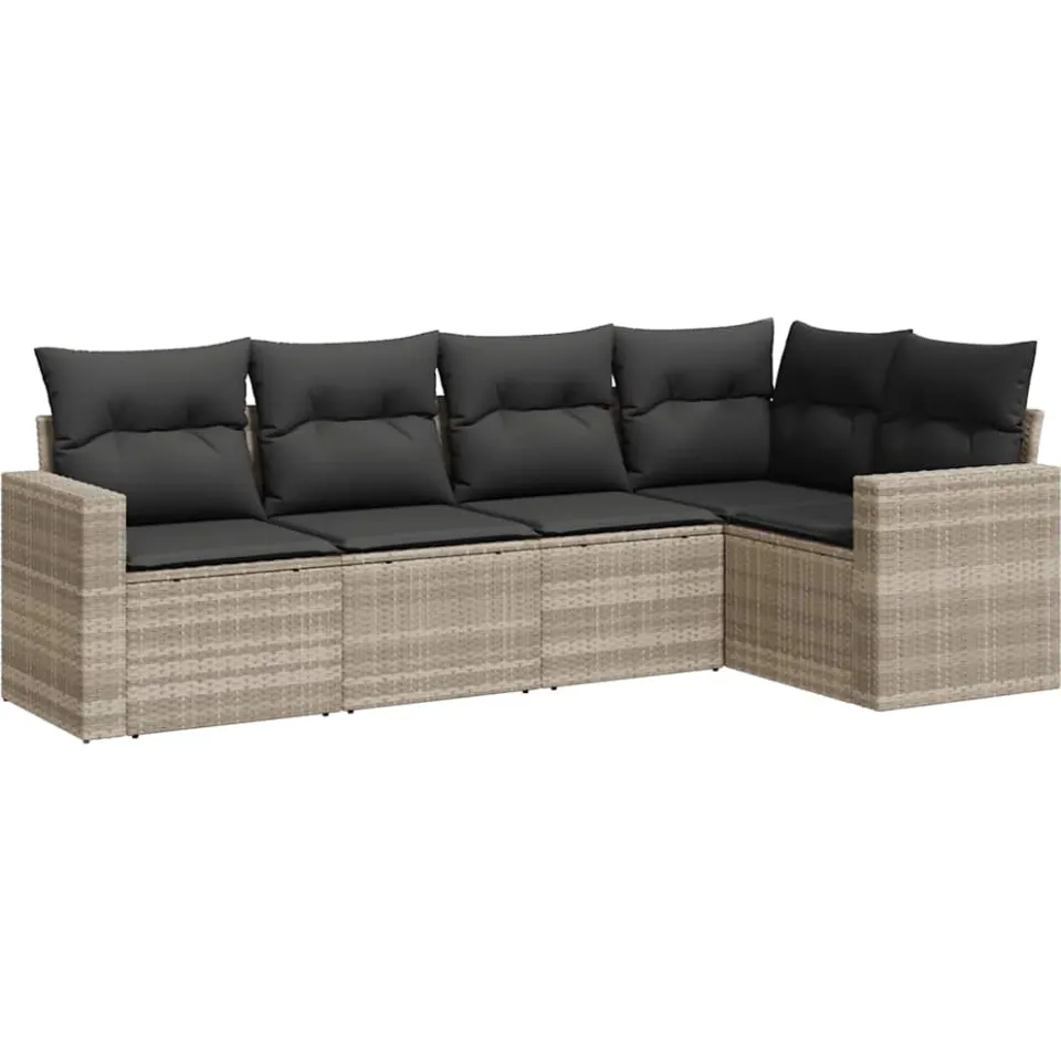 vidaXL 5-delige Loungeset met kussens poly rattan lichtgrijs grijs, foto 3