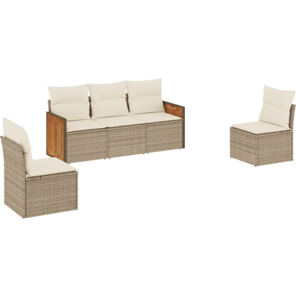 vidaXL 5-delige Loungeset met kussens poly rattan beige, foto 3