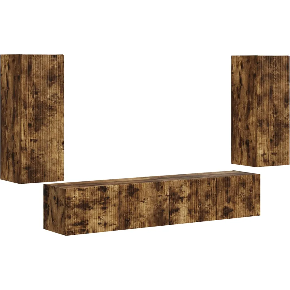 vidaXL TV Wandkast Set 4 st Gerookt eiken Bewerkt hout Bruin