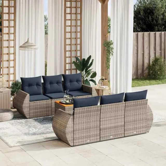 vidaXL 7-delige tuinbankset met kussens, grijs polyrotan, foto 2