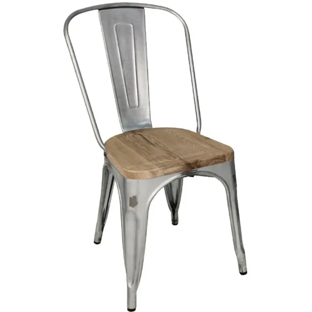 Bolero Bistro Gegalvaniseerd Stalen Stoelen Met Houten Zitting (4 Stuks) - Bolero GM642 - Horeca & Professioneel Bruin; Grijs