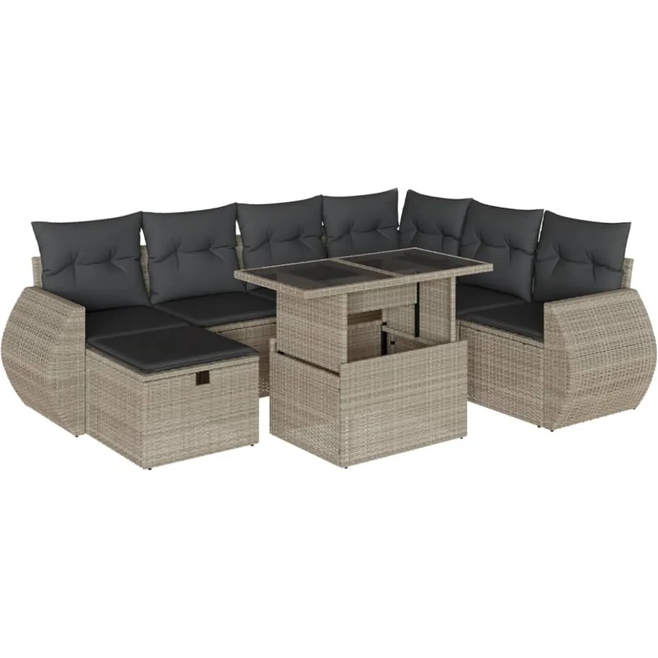 vidaXL 8-delige Loungeset met kussens poly rattan lichtgrijs grijs, foto 3