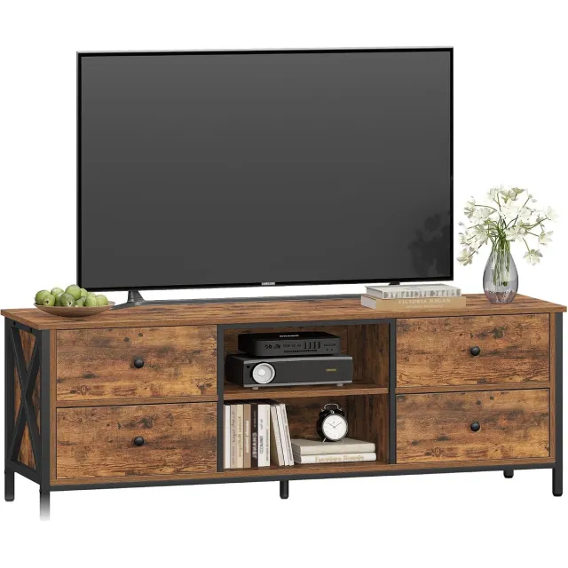 HILINSIE TV-meubel met 4 lades TV-tafel voor tv's tot 147 cm, met 2 open tv-meubels, 40 x 147 x 50 cm, voor woonkamer, slaapkamer, eetkamer, rustiek bruin