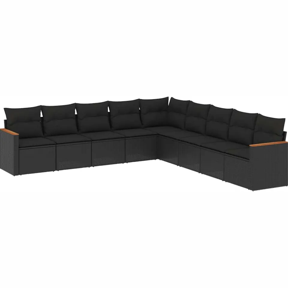 vidaXL 9-delige Loungeset met kussens poly rattan zwart, foto 3