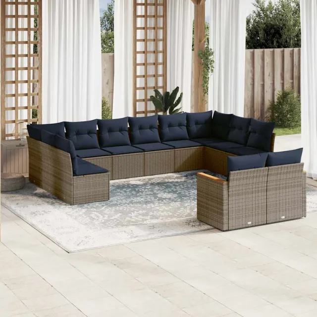 vidaXL 12-delige tuinbankset met kussens, grijs polyrotan, foto 2