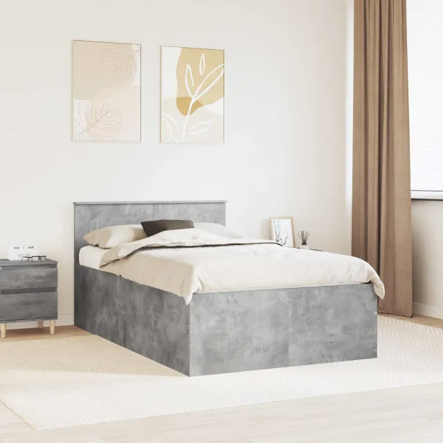 vidaXL Bedframe met hoofdeinde Beton Grijs 135 x 190 cm Bewerkt hout