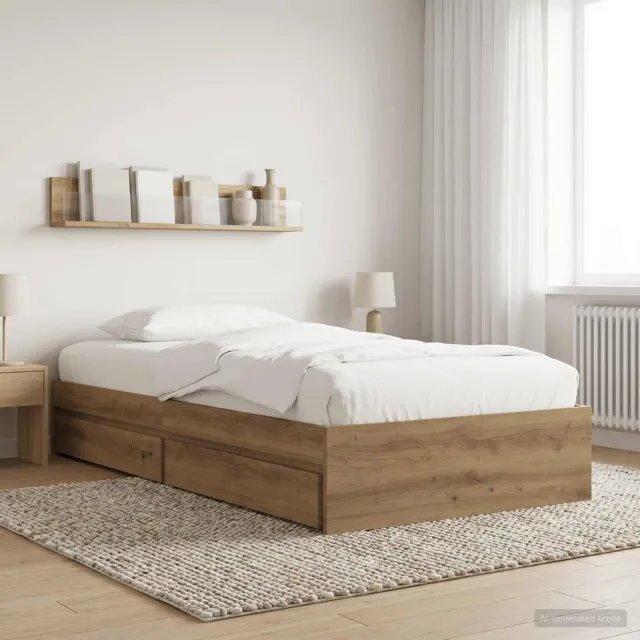 vidaXL Bedframe met opslag Artisanaal eiken 80 x 200 cm Bewerkt hout Bruin