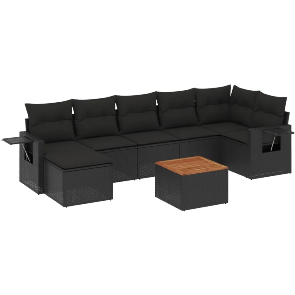 vidaXL 8-delige Loungeset met kussens poly rattan zwart, foto 3