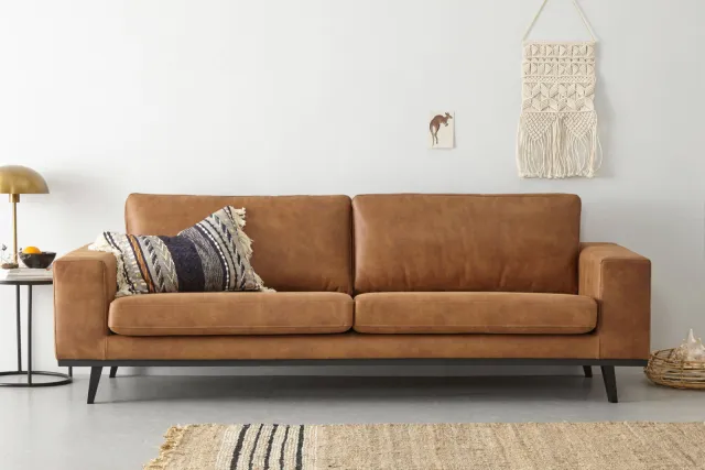 NOUS Living leren 3-zitsbank Torino - cognac, foto 2
