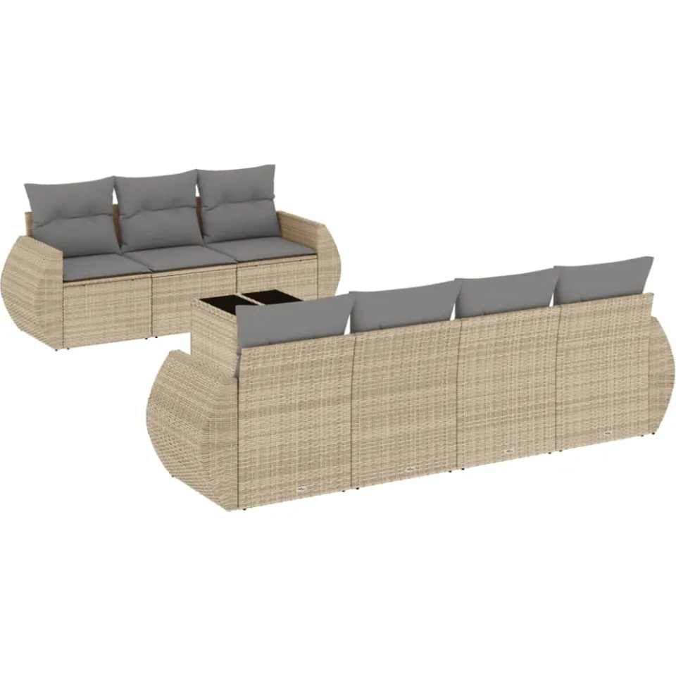 vidaXL 8-delige Loungeset met kussens poly rattan beige, foto 4