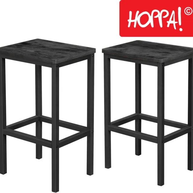 Hoppa! Set van 2 Barkrukken - Industrieel Design - Zwart - 40 x 30 x 65 cm (L x D x H)