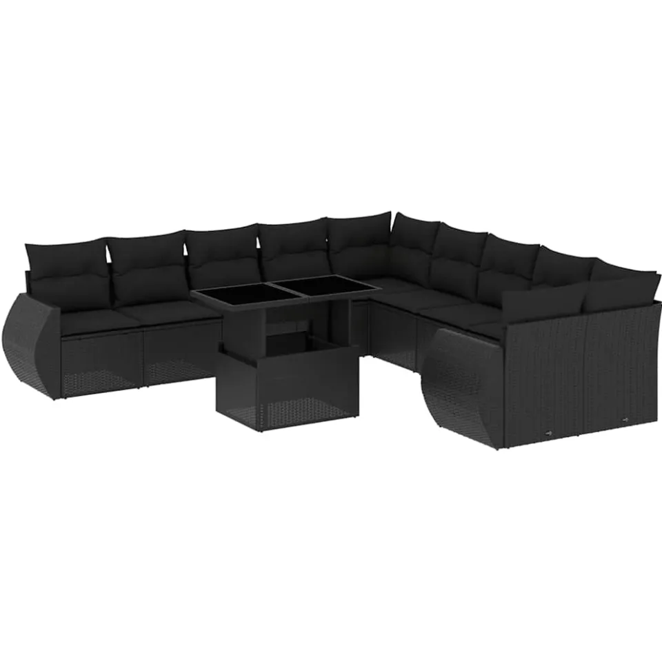 vidaXL 11-delige Loungeset met kussens poly rattan zwart, foto 3