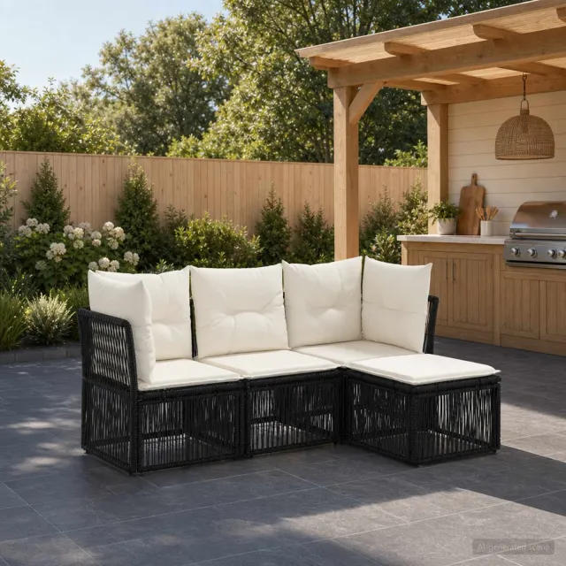 vidaXL Tuinbankenset 4 st 4-zits Zwart poly rattan, foto 2